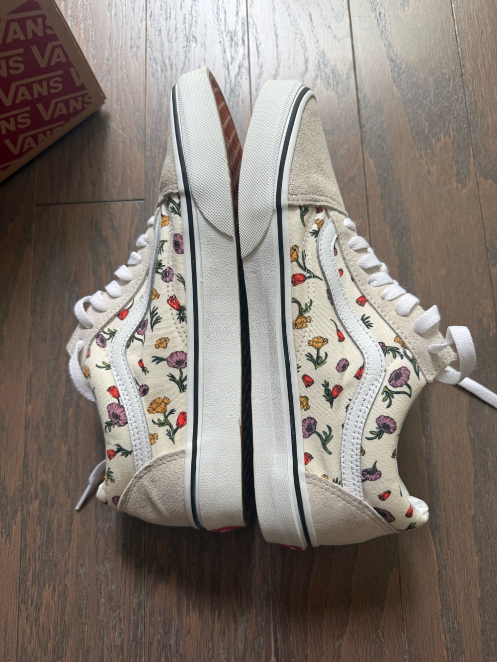 Vans Old Skool Floral Shoes sneakers woman’s size 10.5 cream suede - Picture 6 of 14